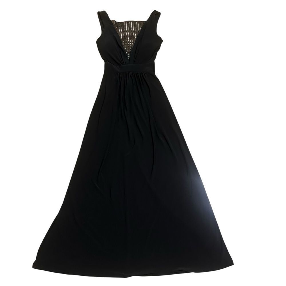 B. Darlin Elegant Black Studded Mesh Accent Sleeveless Maxi long Dress Size 3/4